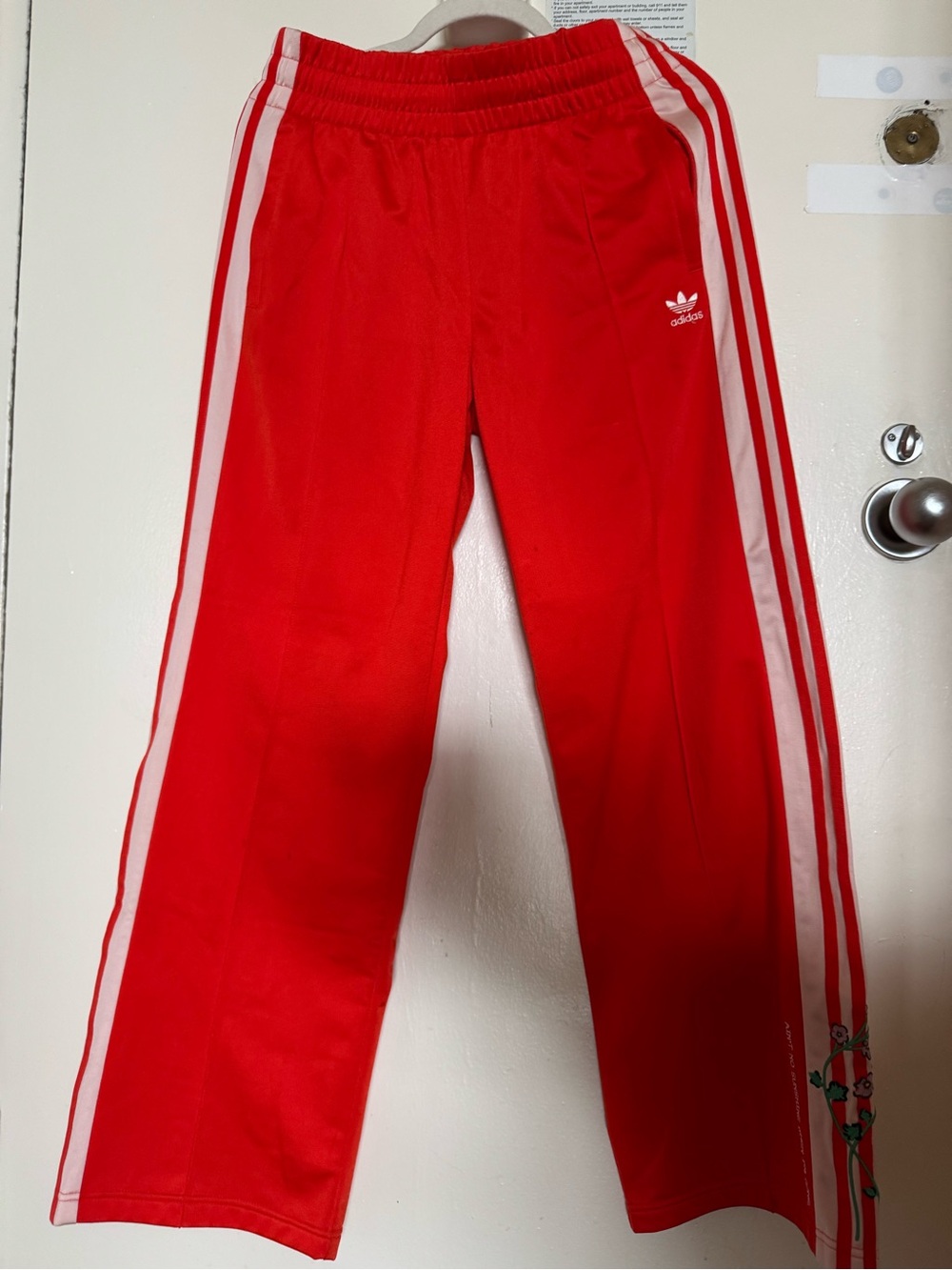 adidas women Red Track Pants with White Side Stripes